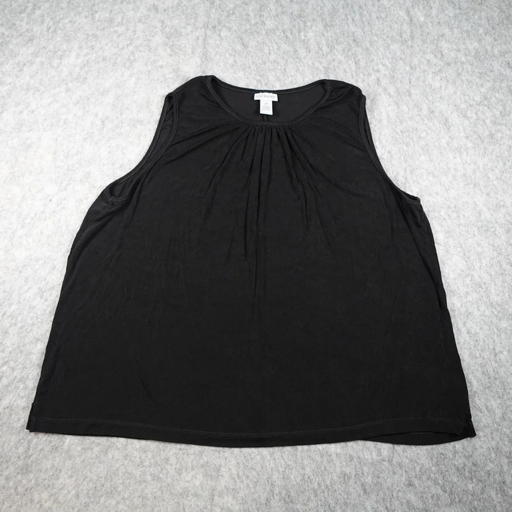 Catherines Top Womens 4X Black Sleeveless Pleated Neck Stretch Acetate Spandex